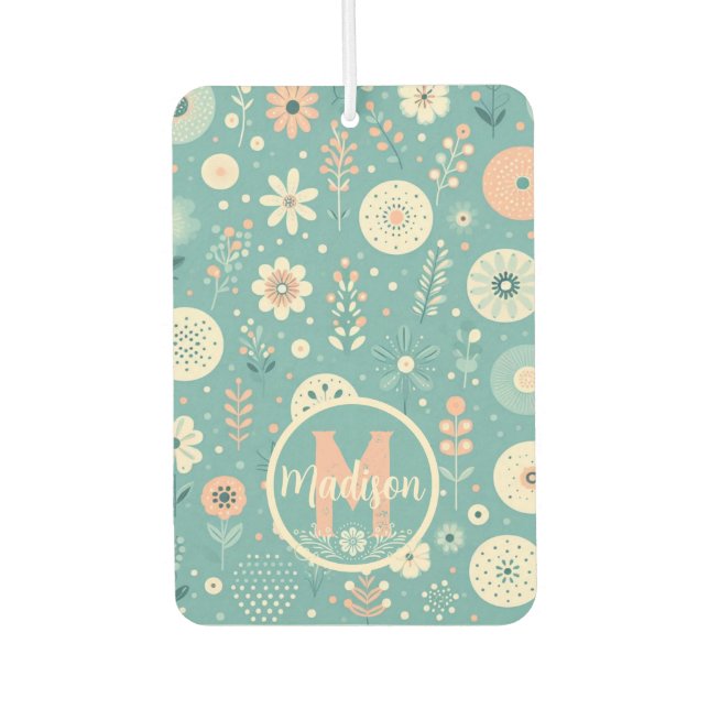 Monogram Whimsical Blooms Car Air Freshener (Front)
