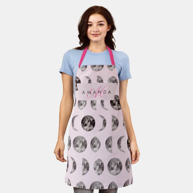 Monogram Whimsical Dreamy Moon Phases Gifts Apron (Worn)