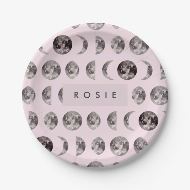 Monogram Whimsical Dreamy Moon Phases Gifts Paper Plate (Front)