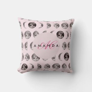 Monogram Whimsical Dreamy  Moon Phases Pattern Cushion