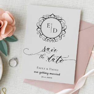 Monogram Whimsical Elegant Wedding Save the Date Announcement