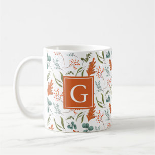 Monogram Whimsical Fall Botanicals Pattern Coffee Mug