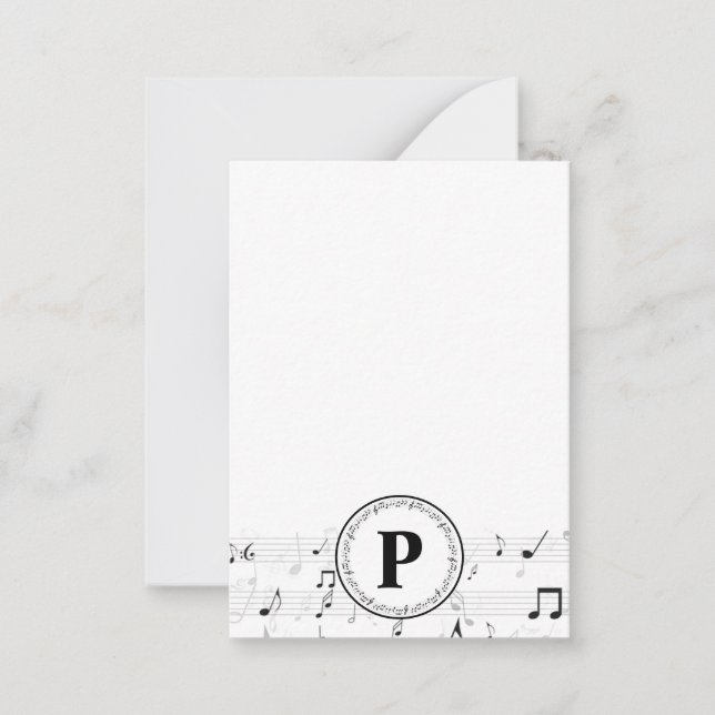 Monogram Whimsical Music Note Musician Card (Front)
