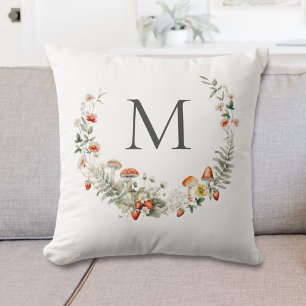 Monogram Whimsical Watercolor Floral Botanical Cushion