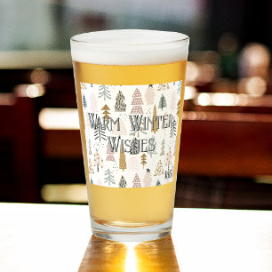 Monogram, Whimsical Winter Trees Pattern Pint Beer Glass