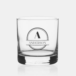 Monogram Whiskey Glass Minimal Black and White