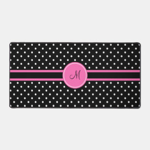 Monogram White and Black Polka Dot Pattern Desk Mat