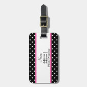 Monogram White and Black Polka Dot Pattern Luggage Tag (Front Vertical)