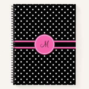 Monogram White and Black Polka Dot Pattern Notebook
