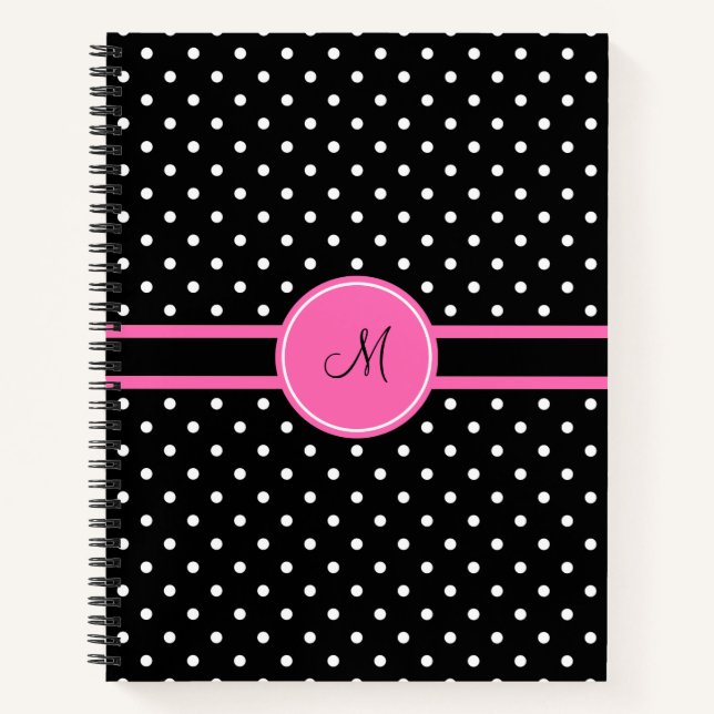 Monogram White and Black Polka Dot Pattern Notebook (Front)