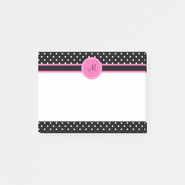Monogram White and Black Polka Dot Pattern Post-it Notes (Front)