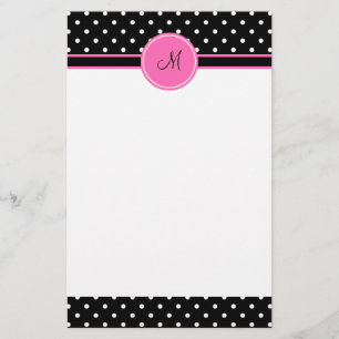 Monogram White and Black Polka Dot Pattern Stationery