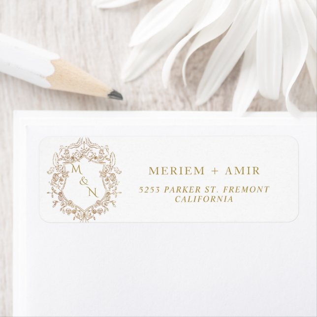 Monogram White and Gold Wedding Return Address  (Insitu)