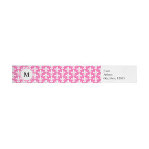 Monogram White and Hot Pink Fleur de Lis Pattern Wrap Around Label