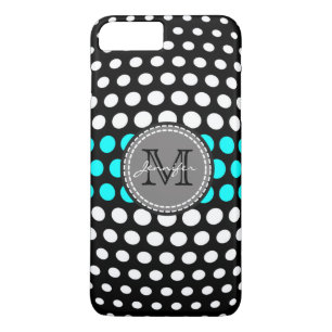 Monogram White & Aqua Polka Dots Pattern iPhone 8 Plus/7 Plus Case