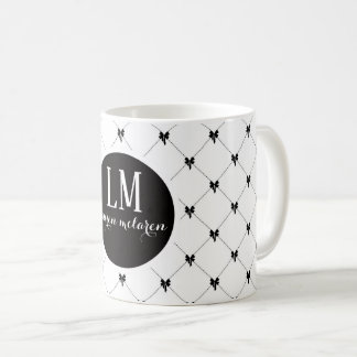 Monogram White & Black Bow Script Coffee Mug