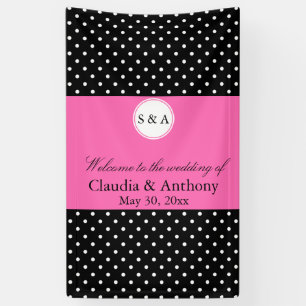 Monogram White Black, Hot Pink Polka Dot Wedding Banner