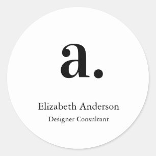 Monogram White Black Modern Minimalist Classic Round Sticker