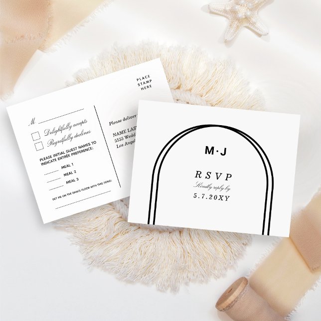 Monogram White Black RSVP Meals Song Request Postcard (Creator Uploaded)