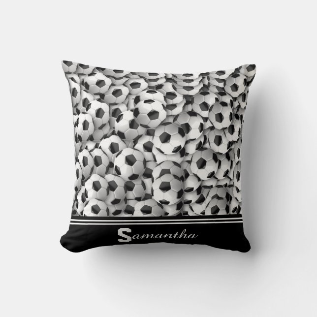 Monogram White & Black Soccer Foot Ball Pattern Cushion (Front)