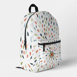 Monogram White Blue Green Orange Drop Pattern Printed Backpack