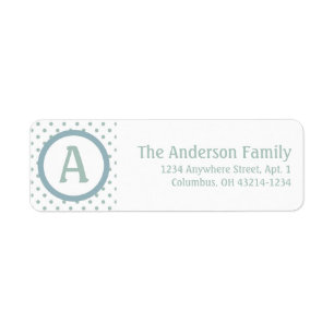Monogram White BlueGreen Polka Dot Address Label