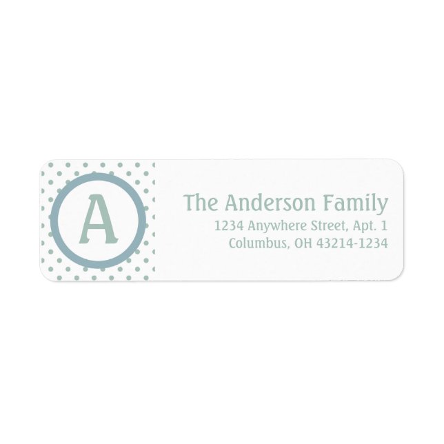 Monogram White BlueGreen Polka Dot Address Label (Front)