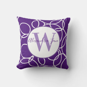 Monogram White Circles Purple Modern Abstract Cushion