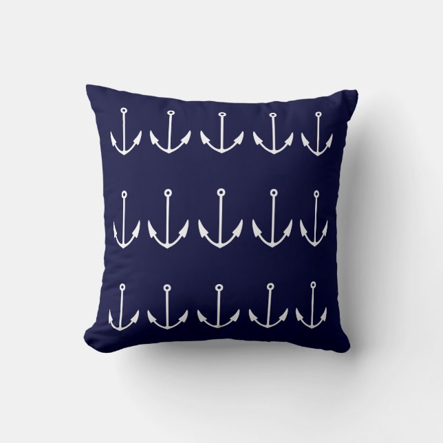 monogram & WHITE CRAB & Anchor WHITE on BLUE Cushion (Front)