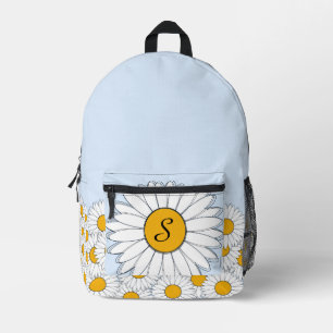 Monogram White Daisies on Pale Powder Blue Printed Backpack