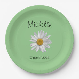 Monogram White Daisy Graduation Party Paper Plate