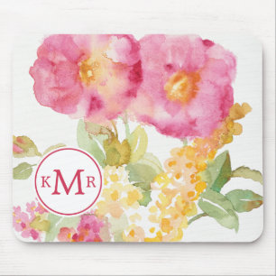 Monogram White Daisy on Blue Mouse Mat
