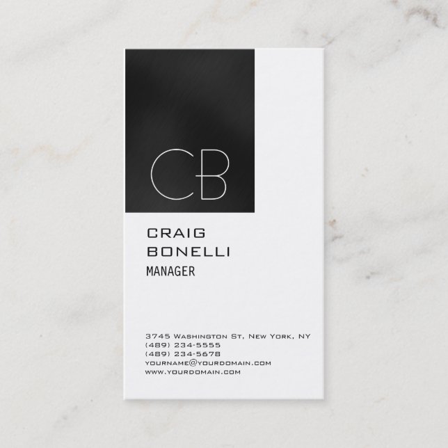Monogram White Dark Grey Business Card (Front)