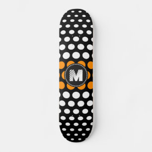 Monogram White & Dark orange Polka Dots Pattern Skateboard