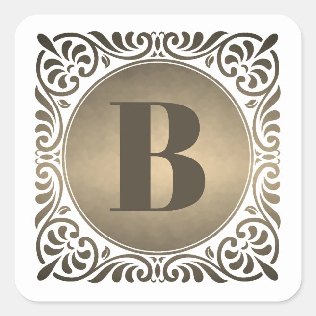 Monogram White Decorative Initial Square Sticker (Front)