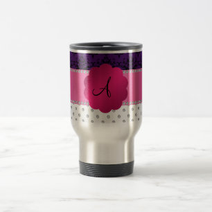 Monogram white diamonds purple damask travel mug