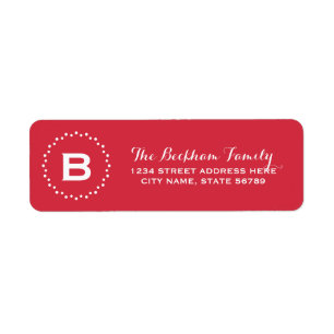Monogram White Dots Return Address Label / Red