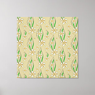 Monogram white floral Beige background Canvas Print
