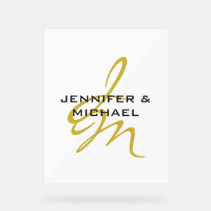 Monogram White Gold Colour Plain Modern Minimalist Acrylic Sign