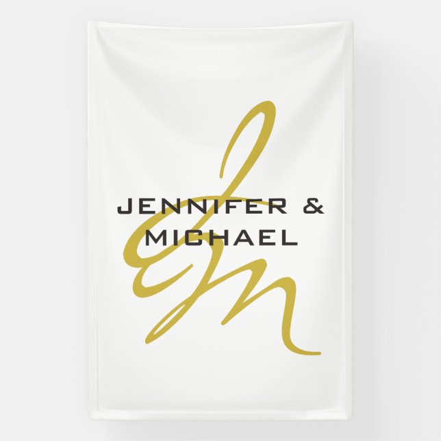Monogram White Gold Colour Plain Modern Minimalist Banner (Vertical)
