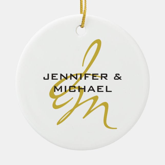 Monogram White Gold Colour Plain Modern Minimalist Ceramic Tree Decoration (Front)