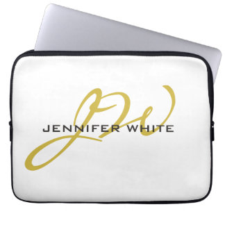 Monogram White Gold Colour Plain Modern Minimalist Laptop Sleeve