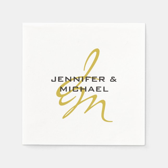 Monogram White Gold Colour Plain Modern Minimalist Napkin (Front)