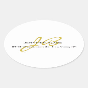 Monogram White Gold Colour Plain Modern Minimalist Oval Sticker