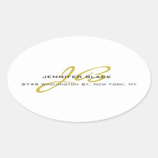 Monogram White Gold Colour Plain Modern Minimalist Oval Sticker