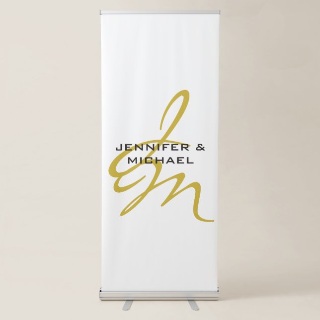 Monogram White Gold Colour Plain Modern Minimalist Retractable Banner (Front)