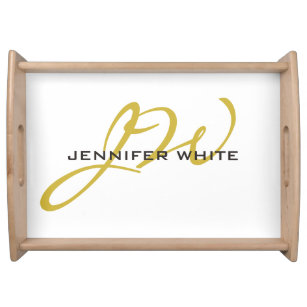 Monogram White Gold Colour Plain Modern Minimalist Serving Tray