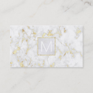 monogram white gold marble business card