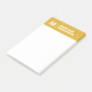 Monogram White Gold Name, Modern Elegant Post-it Notes