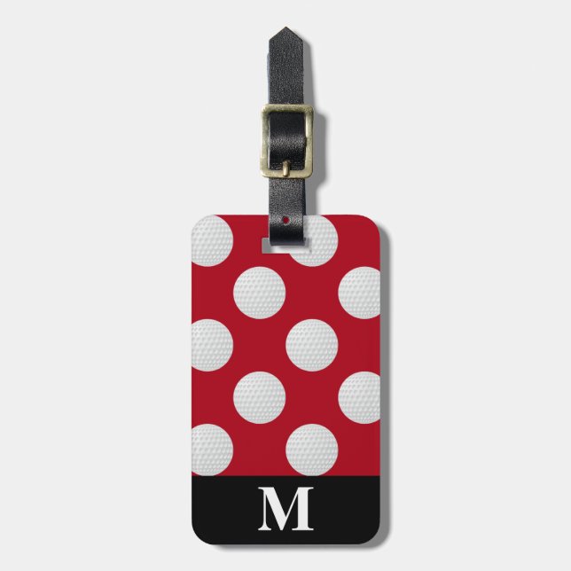 Monogram White Golf Balls, Dark Red Luggage Tag (Front Vertical)